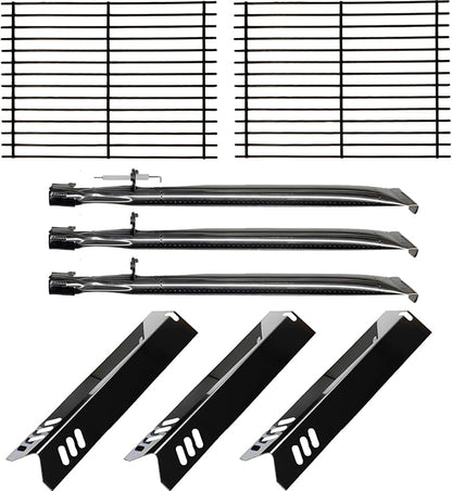 Master Cook 3 Burner Grill Repair Kit - Set of Two Porcelain Coated Cooking Grid,Three Porcelain Steel Replacement Heat Plates & 3 Stainless Steel Burners for Master Cook 3 Burner Grill Model