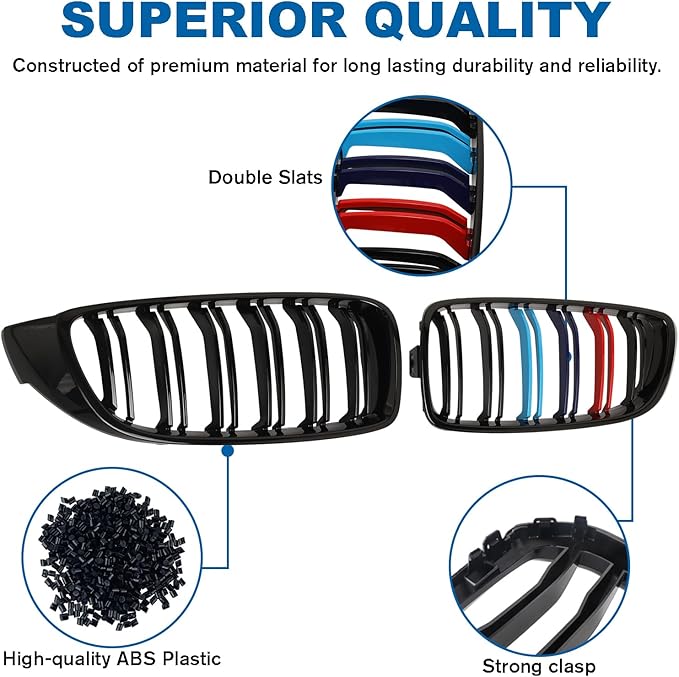 F32 Grille - Front Kidney Color Grill Compatible with BMW 4 Series F32/F33/F36 2014-2020 428i 430i 435i 440i, 2015-2019 F82 F83 M4, 3 Series F80 M3,Double Slats 2Pcs