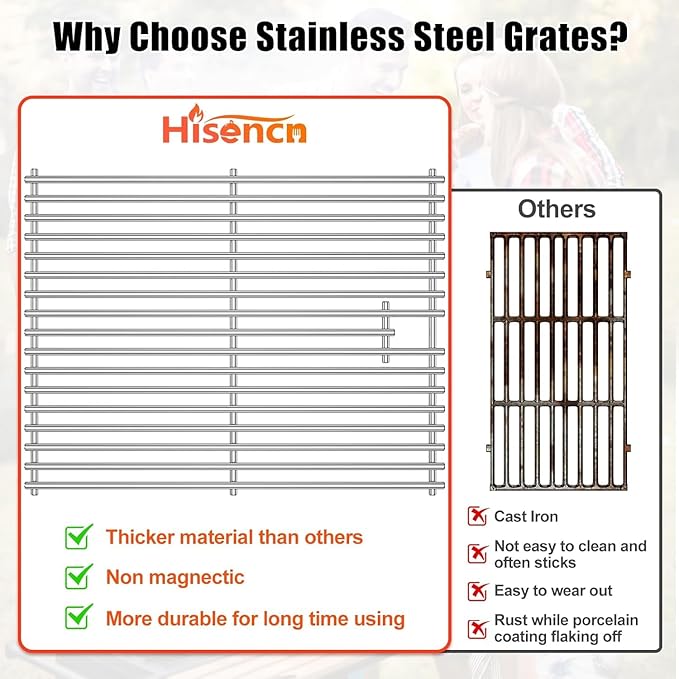 Hisencn 17 Inch Grill Cooking Grate and Griddle Replacement Parts for Nexgrill 4 Burner 720-0830HR 720-0830H 720-0958A 720-0783E, 5 Burner 720-0888N, 720-0888 720-0697 Gas Grill Models