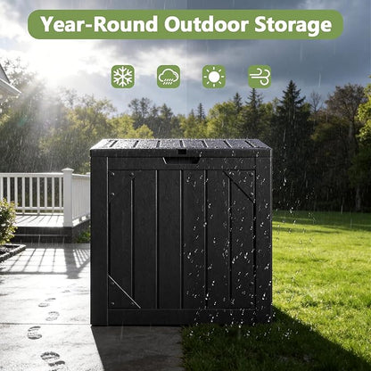 30 Gallon Outdoor Deck Box 4 Pack, Waterproof Resin Patio Storage Boxes with Lockable Lid, Small Outdoor Storage for Cushions, Accessories, Garden Tools, Indoor Outdoor Organizer, Black