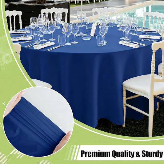 Smiry Disposable Table Cloth - 6 Pack, 84 Inch Round Waterproof Tablecloths for Parties, Decorative Plastic Table Cover, Leakproof & Sturdy, Navy