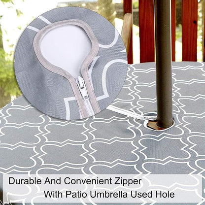 SUQ I OME Outdoor Round Tablecloth, 60 inch, Grey with Zipper | With Umbrella Hole and Zipper, Waterproof Zippered, Spring/Summer Table Covers, For Backyard Circular Table/BBQs/Picnic