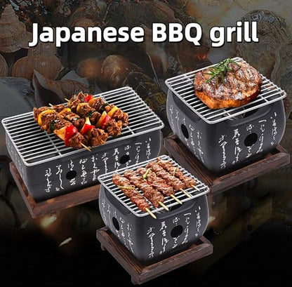Japanese Charcoal Grill Grill BBQ Stove Robata Hibachi & Yakitori aluminum alloy Stainless steel and wooden base for Outoor BBQ Cooking Yakiniku (A,Extra Large)