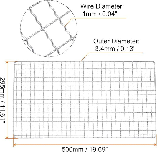 HARFINGTON Square BBQ Grill Net 29.5x50cm Stainless Steel Cross Wire Barbecue Mesh Mat for Baking Smoking Charcoal Grilling Roasting