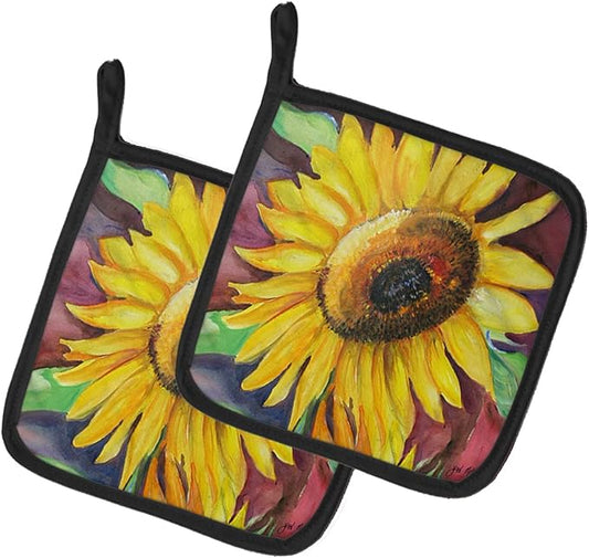 Caroline's Treasures JMK1268PTHD Sunflowers Pair of Pot Holders Kitchen Heat Resistant Pot Holders Sets Oven Hot Pads for Cooking Baking BBQ, 7 1/2 x 7 1/2