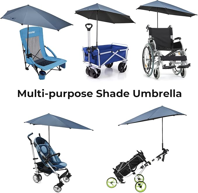 G4Free Beach Chair Umbrella with Universal Clamp UPF 50+ Golf Cart Umbrella | 46"x44" Large Canopy Sun Umbrella UV Protection, Adjustable Clamp for Beach Chair/Wheelchair/Stroller, 360° Flex Shaft, 7 Rib
