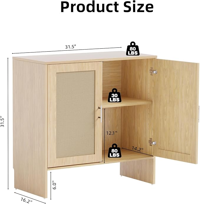 DHZ Buffet Cabinet with Storage, Farmhouse Sideboard Storage Cabinet with Rattan Doors & Adjustable Shelf, 31.5" Narrow Coffee Bar Cabinet, Kitchen Storage Cabinet, Entryway Accent Liquor Cabinet