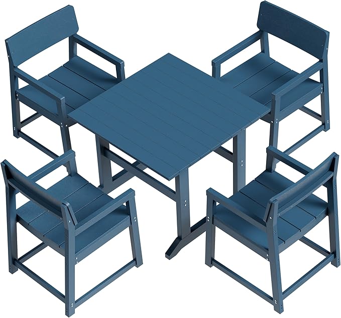 Shintenchi 5 Pieces Outdoor Dining Set,HDPE Outdoor Table and Chairs Set for 4,All Weather Patio Furniture Sets,Modern Wooden Textured Dining Sets for Backyard,Garden,Blue