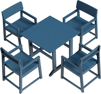 Shintenchi 5 Pieces Outdoor Dining Set,HDPE Outdoor Table and Chairs Set for 4,All Weather Patio Furniture Sets,Modern Wooden Textured Dining Sets for Backyard,Garden,Blue