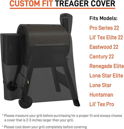 Arcedo Heavy Duty Waterproof Grill Cover Compatible with Traeger Pro 22 Series – Full-Length Outdoor Wood Pellet Smoker Cover for Century 22, Eastwood 22, Pro 575, Lil' Tex Elite 22 BBQ Grills, Black