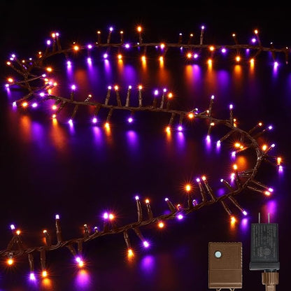 Purple Orange Halloween String Lights Outdoor, 46FT 500LED Twinkle Fairy Lights, 16 Modes Plug in Waterproof Cluster Lights for Bedroom Indoor Outdoor Halloween Decorations