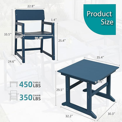 Shintenchi 5 Pieces Outdoor Dining Set,HDPE Outdoor Table and Chairs Set for 4,All Weather Patio Furniture Sets,Modern Wooden Textured Dining Sets for Backyard,Garden,Blue
