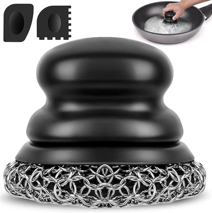 Cast Iron Scrubber and Scraper, Chain Mail Scrubber Cast Iron for Cleaning Dishes, Stock Pots, Pans, Griddles, Grills, Dish Scouring Pads
