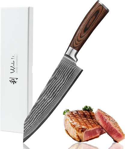 Wakoli EDIB Damascus Kiritsuke Chef Knife – 7.9-Inch Japanese Style Kitchen Knife | Genuine 67-Layer Damascus Steel Blade with VG10 Core | Ergonomic Pakkawood Handle | Professional Cooking Knife