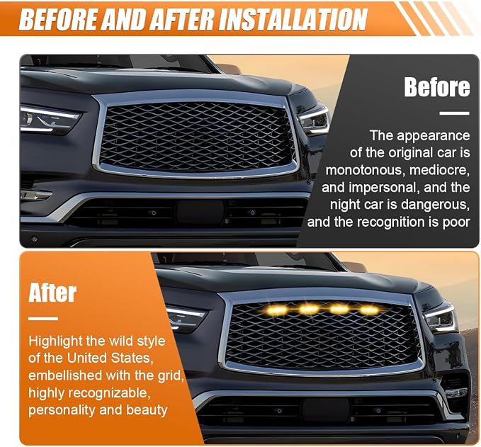 BDZMC 4PCS LED Grill Lights, Bright Car Front Grill DRL Lamps with Wiring Harness, Car Grid Bumper Trim Lights Auto Accessories, Compatible with F150 F250 F350 Front Grilles (Yellow)