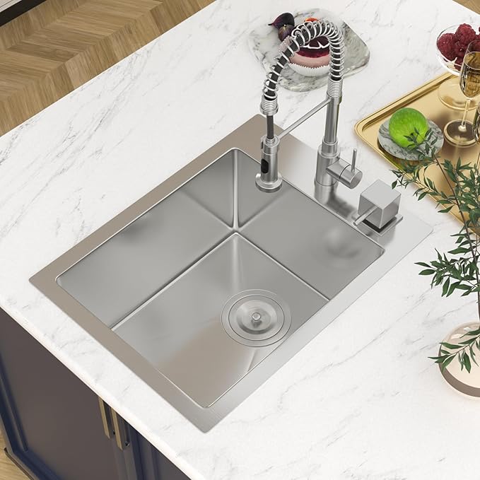 15 Drop In Bar Sink 15 x 20 Inch Kitchen Sink 18 Gauge Stainless Steel Single Bowl Topmount Handmade Sink for Outdoor, RV, 15x20x9