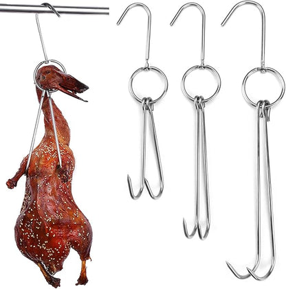 4 Pcs Stainless Steel Meat Hooks with Double Hook Poultry Roast Duck Bacon Hanging Hook Grill Hanger for Drying, Cooking, BBQ, S-9.6 ”,Cooking Utensils, Namely, Grills