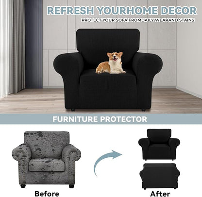 LURKA Stretch Chair Cover for Sofa, 1 Piece Armchair Slipcover, Black | Soft Stretch Jacquard, Fits 31"-55" Armchairs, Elastic Bottom for Secure Fit, Machine Washable, Pet & Kid Friendly
