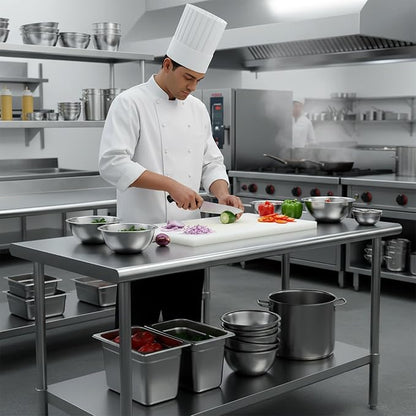 STABLEINK Stainless Steel Table with Undershelf 48x30 Inches 4ft for Prep | NSF Certified Heavy Duty Metal Work Table Workbench for Commercial Kitchen Restaurant Hotel Laundry Garage Chef Homemaker