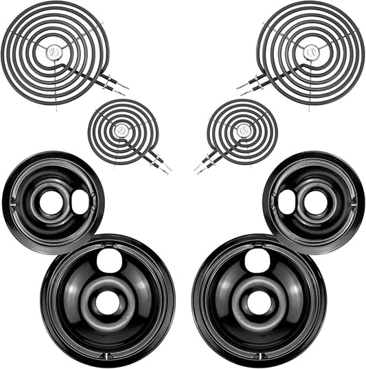 Electric Stove Burner Drip Pans WB31M19(8”) WB31M20(6”) and Electric Stove Top Burner WB30M1(6") WB30M2(8") Compatible for G-E Hot-point Ken-more General Electric Stove Parts by MIFLUS
