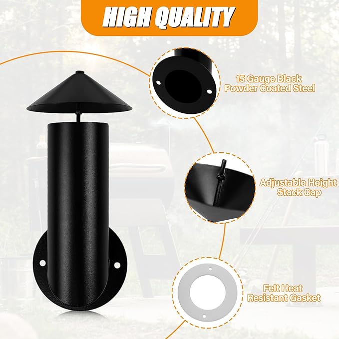 Pellet Grill Smoke Stack Chimney Replacement for Pit Boss Traeger Camp Chef, Replacement Stack Smoker Kits with Umbrella, Gasket, Screw, Locking Washer & Washer