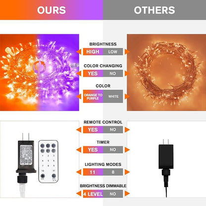 JMEXSUSS 100 LED Orange & Purple Halloween Lights Plug in | Connectable Color Changing String Lights, 33ft Indoor/Outdoor for Halloween Party Decor & Christmas