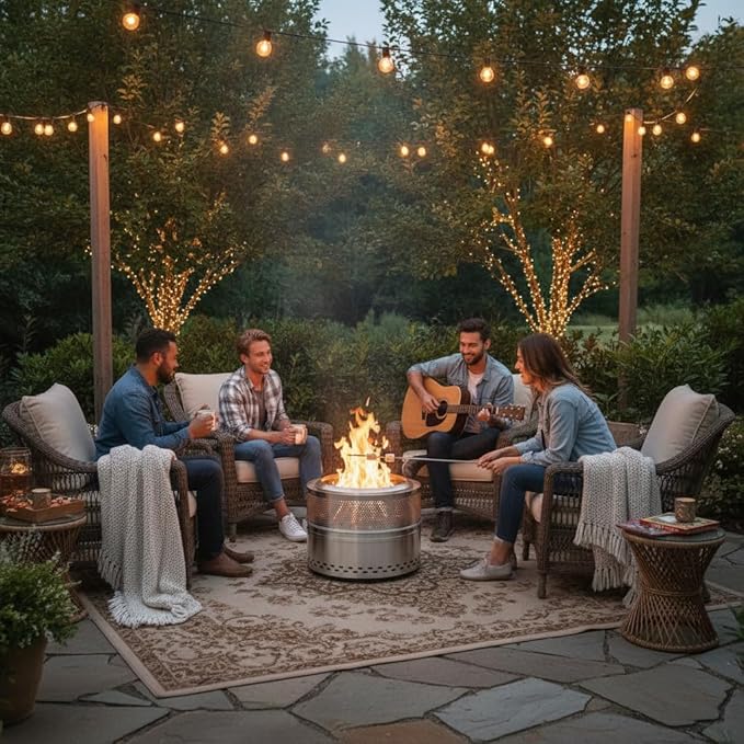 Smokeless Fire Pits for Outside, 20''Portable FirePits for Camping, Outdoor Stainless Steel FirePit with Carry Bag, Wood Burning Stove，Sliver