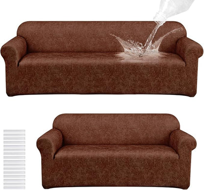 Peryiter 2 Pcs Couch and Loveseat Sofa Covers,Dark Brown,Tech | Armchair Covers for Living Room, Sofa Cushion Slipcover 2/3 Seater, Furniture Protector, Polyester and Spandex, Washable