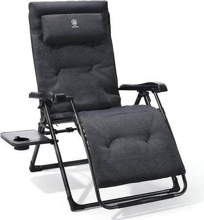 EVER ADVANCED Aluminum Zero Gravity Chair Oversized, 2.4" Thick Padded Reclining Lounge Chair with Adjustable Headrest & Side Table, Heavy Duty Support 350 lbs, Foldable for Outdoor & Indoor, Black