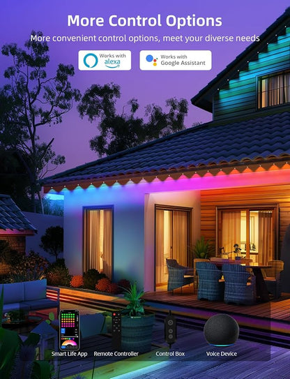 APPECK Permanent Outdoor Lights 100FT with 72 LEDs, Smart Eaves Lights RGBW | IP65 Waterproof Outdoor String Lights, DIY Scene Modes, App/Remote Control, for Christmas/Holidays, Alexa Compatible, Black