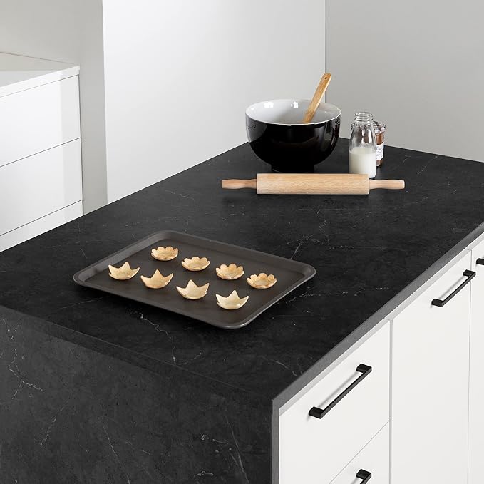 South Shore Myro Kitchen Island Faux Black Stone and White, Contemporary