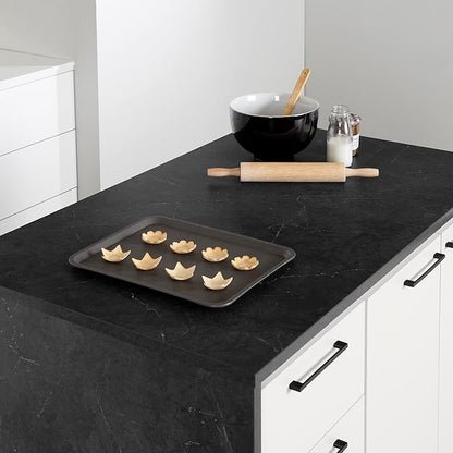 South Shore Myro Kitchen Island Faux Black Stone and White, Contemporary