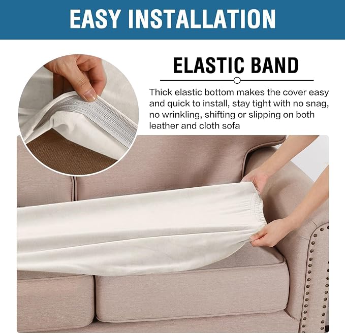 H.VERSAILTEX Velvet Stretch Individual Couch Cushion Cover Plush Cushion Slipcover for Sofa Cushion Furniture Protector Seat Cushion Sofa Cover (1 Piece Sofa Cushion Cover, Porcelain White)