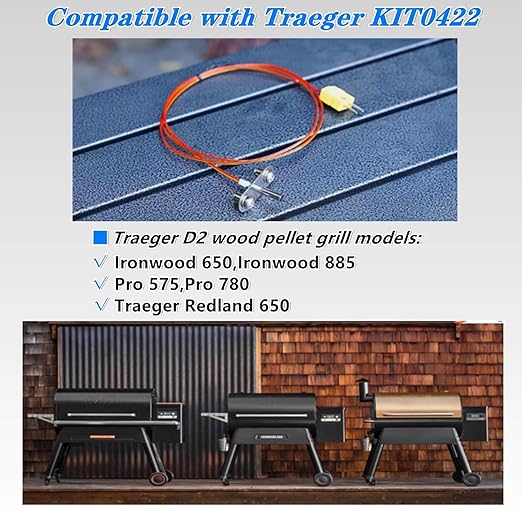 Thermocouple Probe Kit Replacement Parts KIT0422 for Traeger D2 PRO 575/780 Series & Ironwood 650/885 Wood Pellet Grill，Temperature Sensor Thermometer Probe