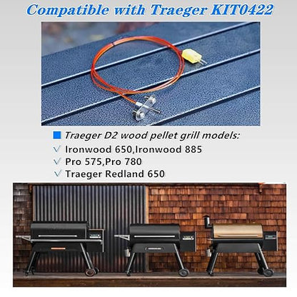 Thermocouple Probe Kit Replacement Parts KIT0422 for Traeger D2 PRO 575/780 Series & Ironwood 650/885 Wood Pellet Grill，Temperature Sensor Thermometer Probe