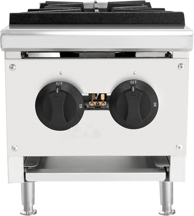 Commercial Countertop Gas Hot Plate Burner,NG LP Convertible Stove with Independent Controls,Standing Pilot Ignition,Cast Iron Grates,Adjustable Legs for Restaurant Prep Cooking (Silver,2 Burner)