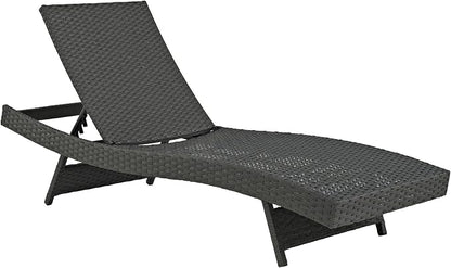 Modway Sojourn Wicker Rattan Outdoor Patio Sunbrella Fabric Chaise Lounge in Canvas Navy
