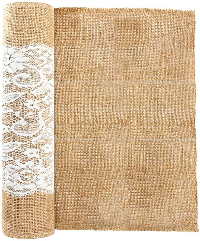 AK TRADING CO. Burlap & Lace Table Runner (Ivory Lace, 12x108 Inches) Perfect for Rustic Theme Weddings, Events, Parties, BBQ's, Dining Table & Home Décor