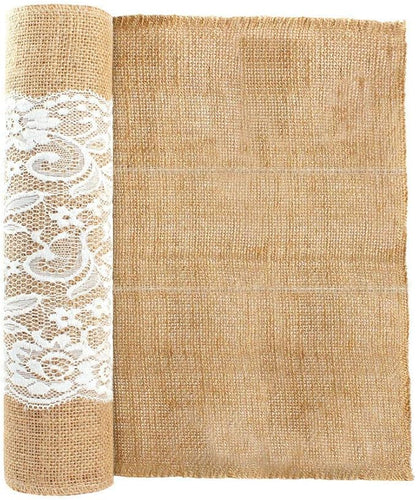 AK TRADING CO. Burlap & Lace Table Runner (Ivory Lace, 12x108 Inches) Perfect for Rustic Theme Weddings, Events, Parties, BBQ's, Dining Table & Home Décor