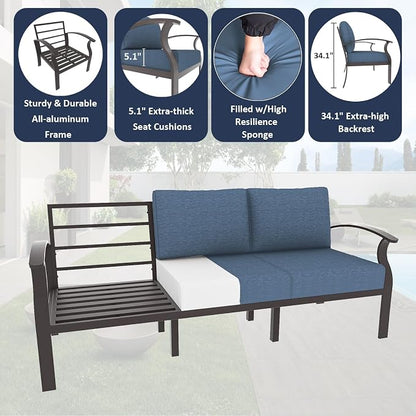 ALAULM Aluminum Patio Furniture Set with Swivel Chairs 7-seat Metal Outdoor Furniture Patio Sectional Sofas w/2 Ottomans for Porch, Backyard, Poolside-Dark Blue