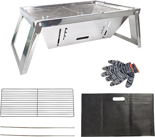 Portable Charcoal Grill, Folding Small Grill Suitable for Camping, BBQ, Tailgating,Picnic and Beach,Stainless Steel Mini Grill for Outdoor