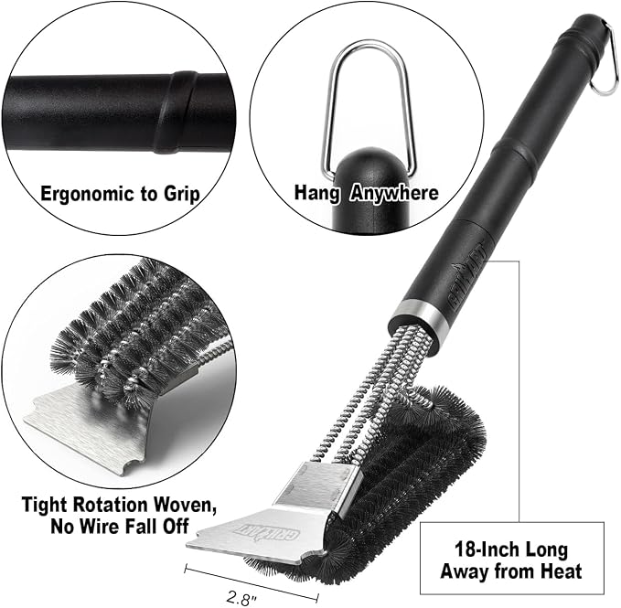 GRILLART Grill Brush and Scraper BBQ Brush for Grill, Safe 18" Stainless Steel Woven Wire 3 in 1 Bristles Grill Cleaning Brush, BR-4516 (Pack of 2)