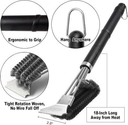 GRILLART Grill Brush and Scraper BBQ Brush for Grill, Safe 18" Stainless Steel Woven Wire 3 in 1 Bristles Grill Cleaning Brush, BR-4516 (Pack of 2)
