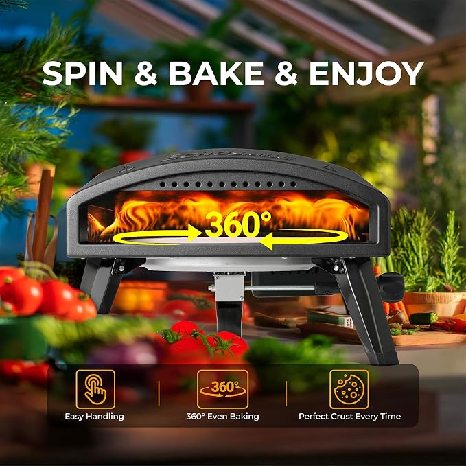 EchoSmile 12'' Gas Outdoor Pizza Oven, Propane Pizza Cooker Reaches 950°F, 60 Seconds Fast Cooking, Includes Gas Hose, Flame Control Knob, Extended Heat Handle, Black