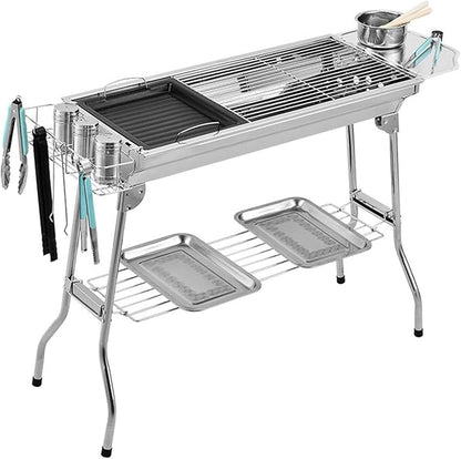 Outdoor Stainless Folding BBQ Grills Picnic Barbecue Rack Grill Charcoal Stove Picnic Accessories Suitable for 3 6 Person Silver BBQ Grill
