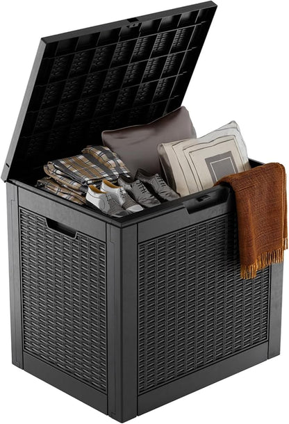 ROJIK Outdoor Storage Housing Deck Box-Waterproof Patio Furniture,Garden Tools,Cushions,Pool Accessories Storage Waterproof Resin Box with Capacity (30 Gal & Black)