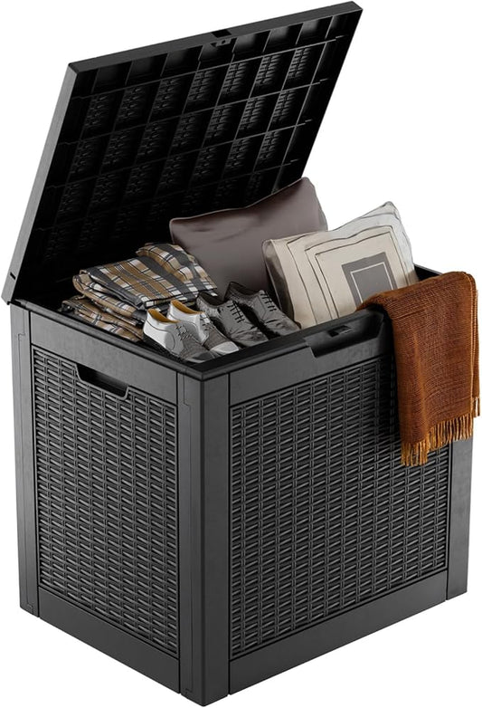 ROJIK Outdoor Storage Housing Deck Box-Waterproof Patio Furniture,Garden Tools,Cushions,Pool Accessories Storage Waterproof Resin Box with Capacity (30 Gal & Black)