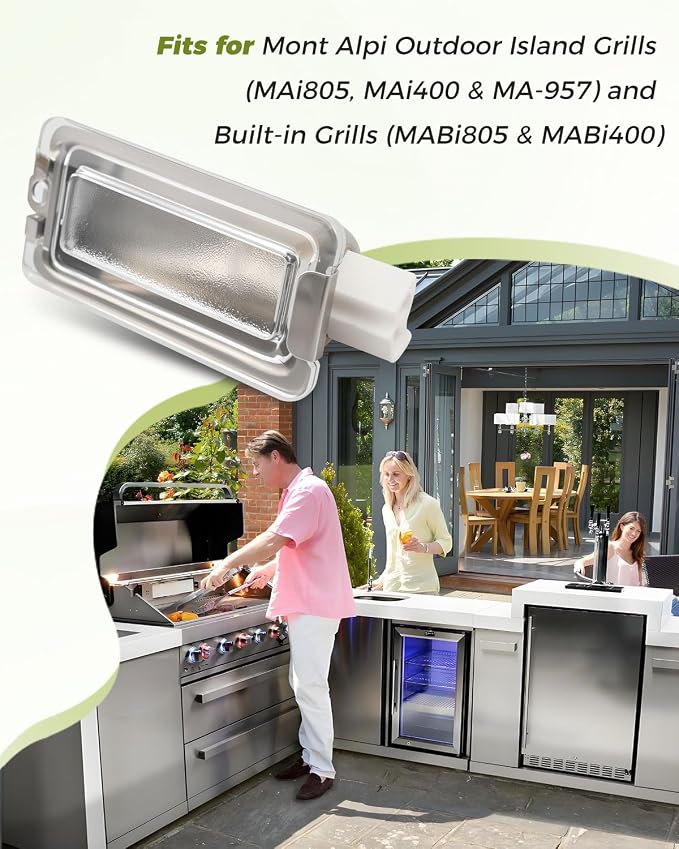 Halogen Grill Light Assembly 2 Pack Fit for Mont Alpi Replaces 8A37000038 – BBQ Grill Lighting Fixtures for Outdoor Island Kitchens & Built-in Barbecue Grills