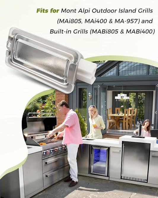 Halogen Grill Light Assembly 2 Pack Fit for Mont Alpi Replaces 8A37000038 – BBQ Grill Lighting Fixtures for Outdoor Island Kitchens & Built-in Barbecue Grills