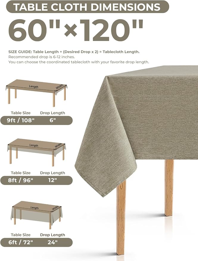 Decorelia Faux Linen Farmhouse Table Cloth 60"x120" for Rectangle Table, Natural Waterproof Outdoor Washable Cloth Tablecloth for Rectangular Dining Room Kitchen Outdoor Party Restaurant Decor